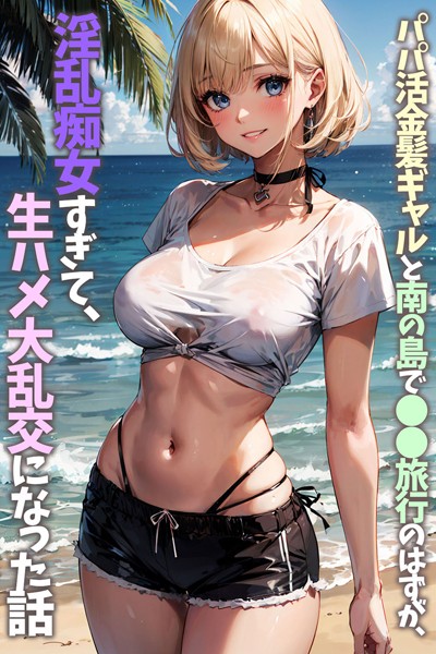 【エロ漫画】 パパ活金髪ギャルと南の島で●●旅行のはずが、淫乱痴女すぎて、生ハメ大乱交になった話のトップ画像